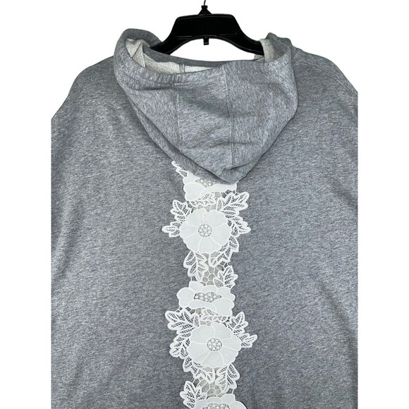 MONO B Sweatshirt Women's Size 1XL/2XL Grey Hooded Stretch Embroidered Lace - Picture 2 of 11